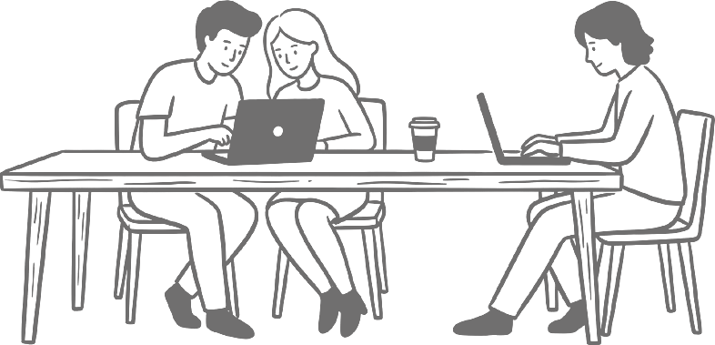 Ilustração de pessoas trabalhando juntas em uma mesa compartilhada